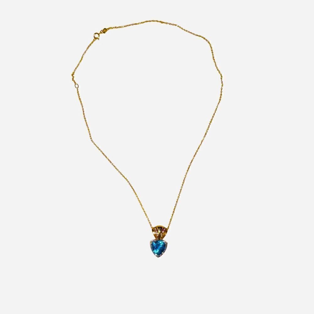Gorgeous largeTopaz and diamond pendant on 14K necklace